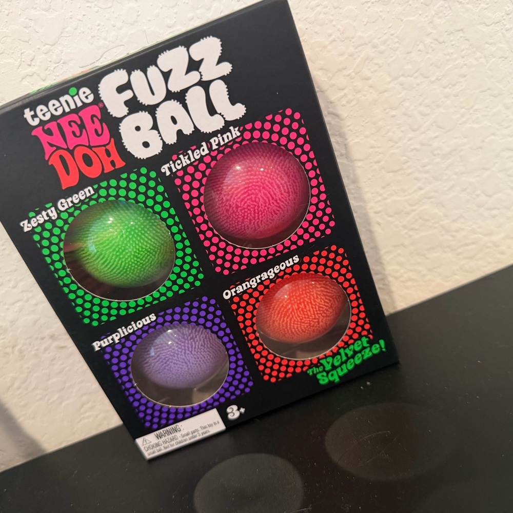 Teenie NeeDoh Fuzz Ball Set - Green, Pink, Purple, Orange